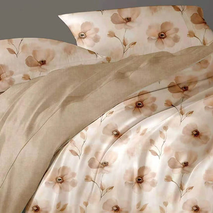 Lenjerie de pat Finet 6 piese cu husă elastic, floral bej – imagine 1