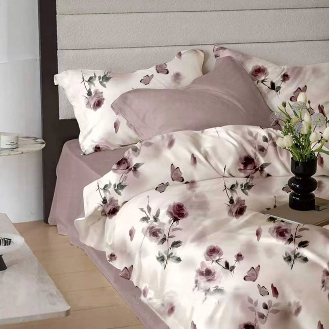 Lenjerie de pat Finet 6 piese cu husă elastic, floral alb – imagine 1