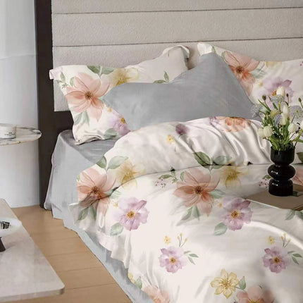 Lenjerie de pat Finet 6 piese cu husă elastic, floral alb – imagine 1