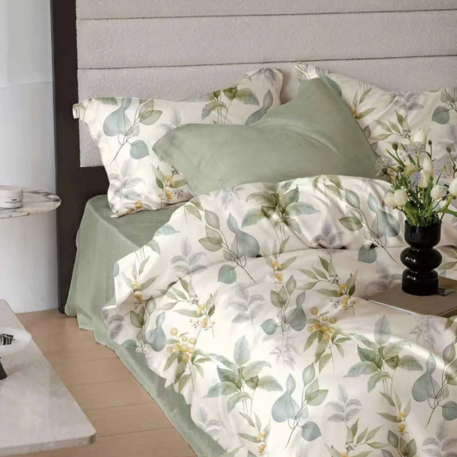 Lenjerie de pat Finet 6 piese cu husă elastic, floral alb – imagine 1