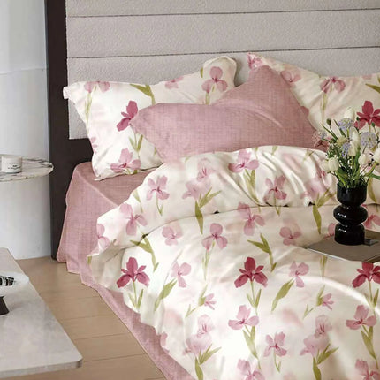 Lenjerie de pat Finet 6 piese cu husă elastic, floral alb – imagine 1