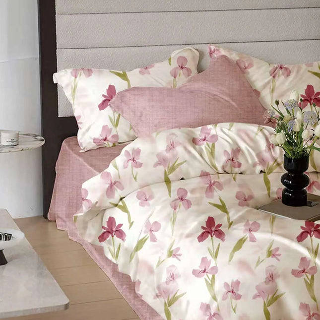 Lenjerie de pat Finet 6 piese cu husă elastic, floral alb – imagine 1