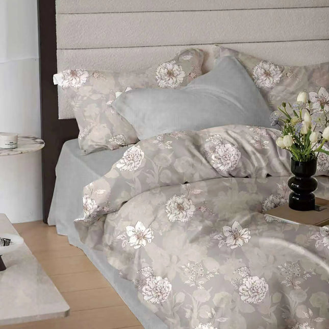 Lenjerie de pat Finet 6 piese cu husă elastic, floral alb – imagine 1