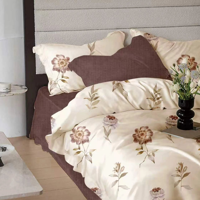 Lenjerie de pat Finet 6 piese cu husă elastic, floral alb – imagine 1
