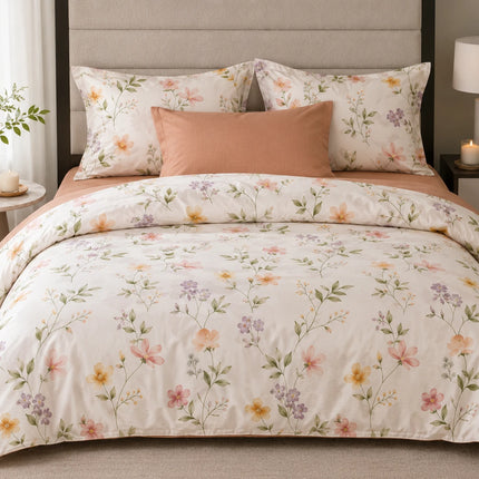 Lenjerie de pat Finet 6 piese cu husă elastic, floral alb – imagine 1