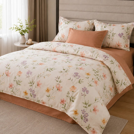 Lenjerie de pat Finet 6 piese cu husă elastic, floral alb – imagine 2