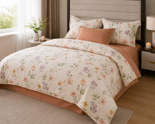 Lenjerie de pat Finet 6 piese cu husă elastic, floral alb – imagine 2