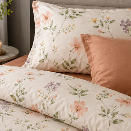 Lenjerie de pat Finet 6 piese cu husă elastic, floral alb – imagine 3