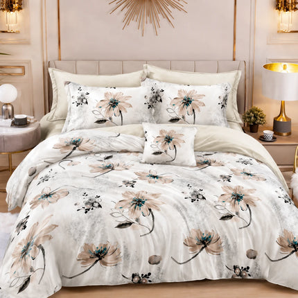 Lenjerie de pat Finet 6 piese cu husă elastic, floral alb – imagine 1
