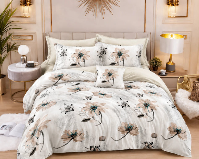 Lenjerie de pat Finet 6 piese cu husă elastic, floral alb – imagine 1
