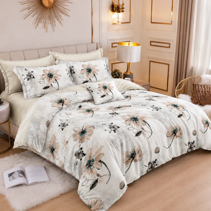 Lenjerie de pat Finet 6 piese cu husă elastic, floral alb – imagine 2