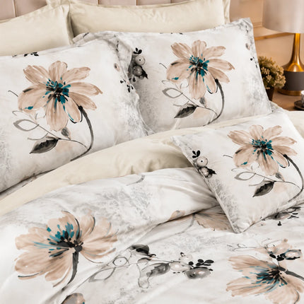 Lenjerie de pat Finet 6 piese cu husă elastic, floral alb – imagine 3
