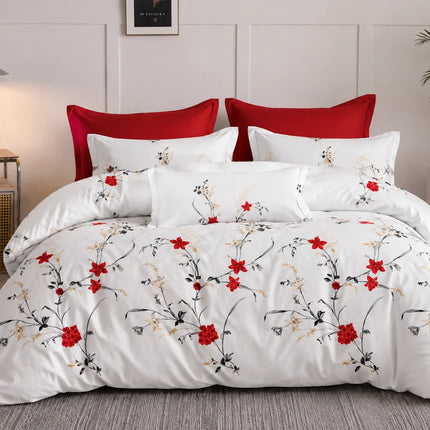Lenjerie de pat Finet 6 piese cu husă elastic, floral alb – imagine 1