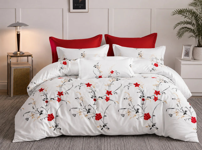 Lenjerie de pat Finet 6 piese cu husă elastic, floral alb – imagine 1
