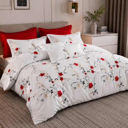 Lenjerie de pat Finet 6 piese cu husă elastic, floral alb – imagine 2