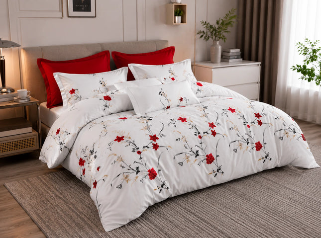 Lenjerie de pat Finet 6 piese cu husă elastic, floral alb – imagine 2
