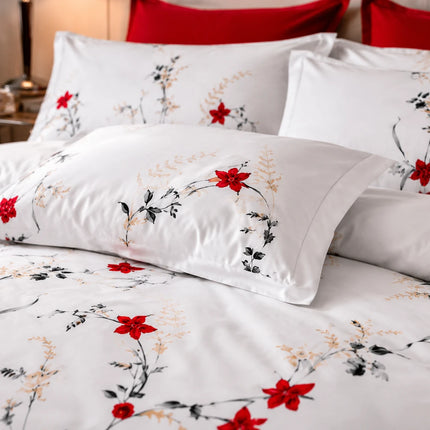 Lenjerie de pat Finet 6 piese cu husă elastic, floral alb – imagine 3