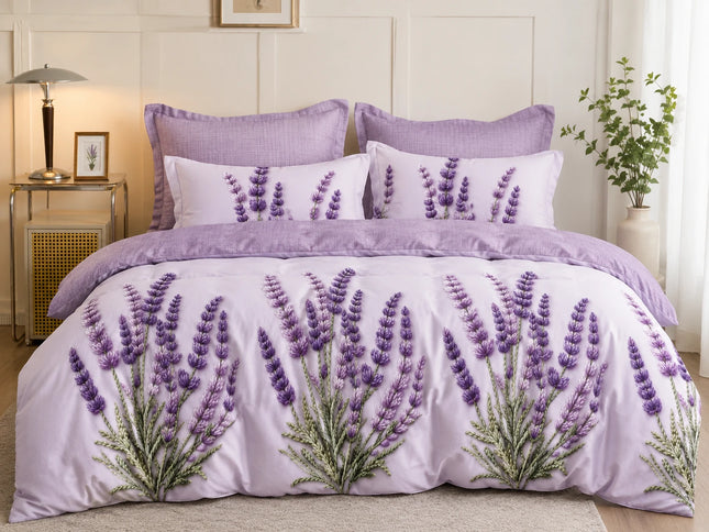Lenjerie de pat Finet 6 piese cu husă elastic, floral alb – imagine 1