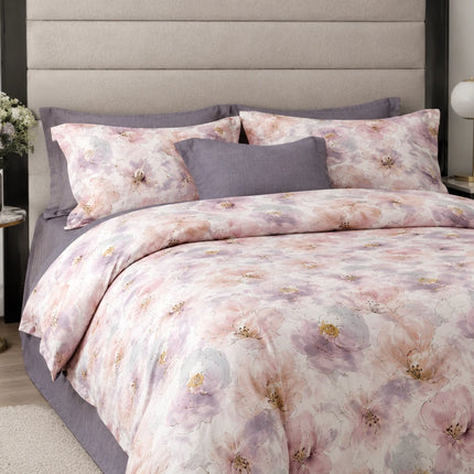 Lenjerie de pat Finet 6 piese cu husă elastic, floral roz – imagine 2