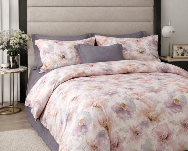Lenjerie de pat Finet 6 piese cu husă elastic, floral roz – imagine 2