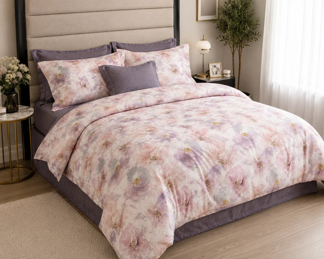 Lenjerie de pat Finet 6 piese cu husă elastic, floral roz – imagine 1