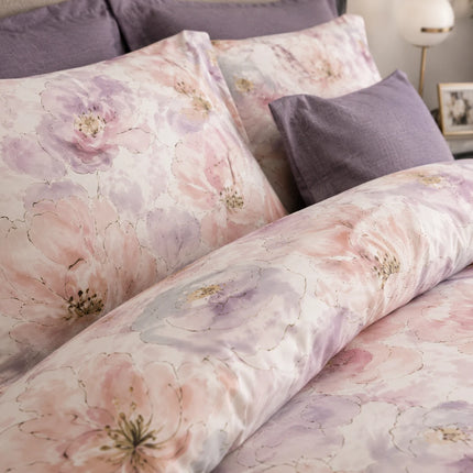 Lenjerie de pat Finet 6 piese cu husă elastic, floral roz – imagine 5
