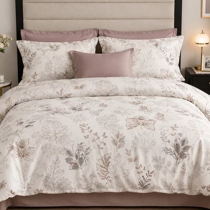 Lenjerie de pat Finet 6 piese cu husă elastic, floral alb – imagine 1