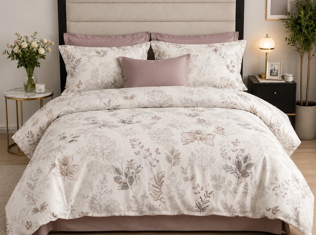 Lenjerie de pat Finet 6 piese cu husă elastic, floral alb – imagine 1