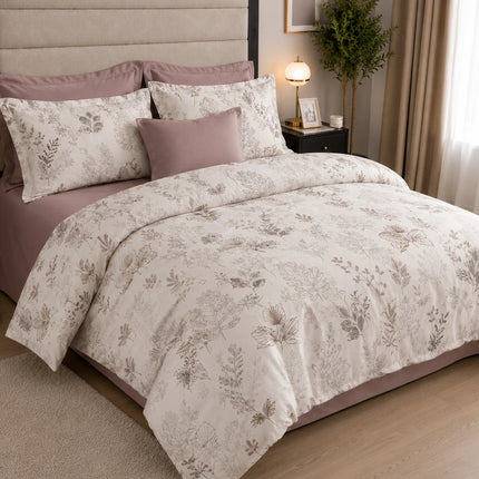 Lenjerie de pat Finet 6 piese cu husă elastic, floral alb – imagine 2