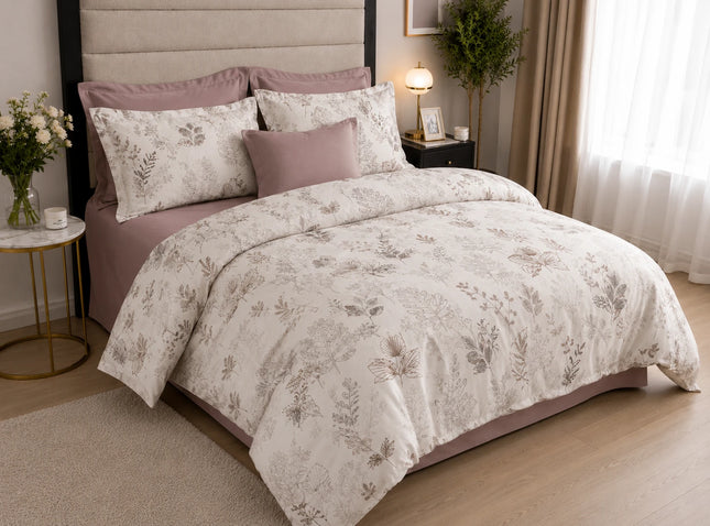 Lenjerie de pat Finet 6 piese cu husă elastic, floral alb – imagine 2