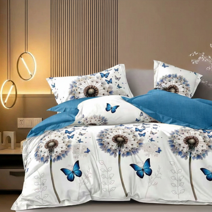 Lenjerie de pat Finet 6 piese cu husă elastic, floral alb – imagine 1