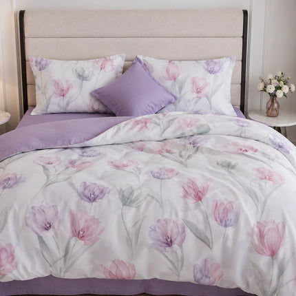 Lenjerie de pat Finet 6 piese cu husă elastic, floral alb – imagine 1