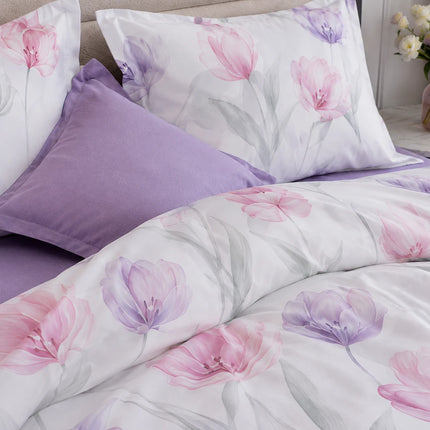Lenjerie de pat Finet 6 piese cu husă elastic, floral alb – imagine 5