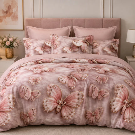 Lenjerie de pat Finet 6 piese cu husă elastic, floral roz – imagine 1