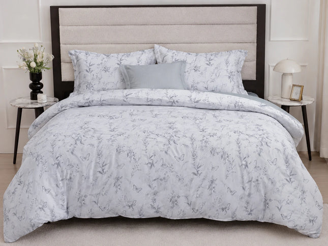 Lenjerie de pat Finet 6 piese cu husă elastic, floral alb – imagine 1