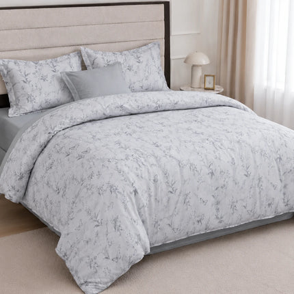 Lenjerie de pat Finet 6 piese cu husă elastic, floral alb – imagine 2