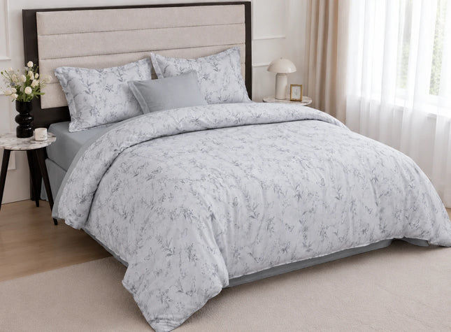 Lenjerie de pat Finet 6 piese cu husă elastic, floral alb – imagine 2