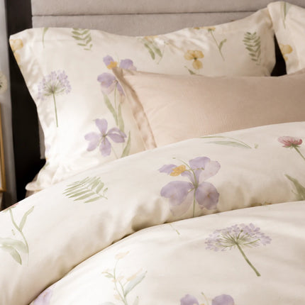 Lenjerie de pat Finet 6 piese cu husă elastic, floral bej – imagine 5