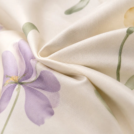 Lenjerie de pat Finet 6 piese cu husă elastic, floral bej – imagine 4