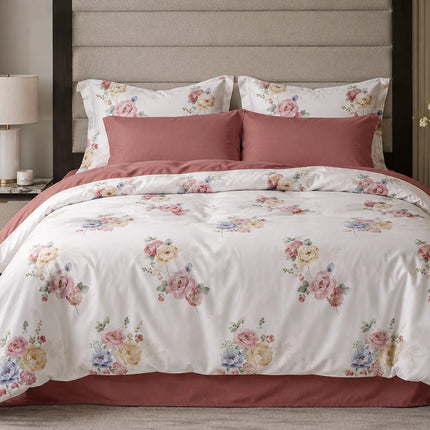 Lenjerie de pat Finet 6 piese cu husă elastic, floral alb – imagine 1