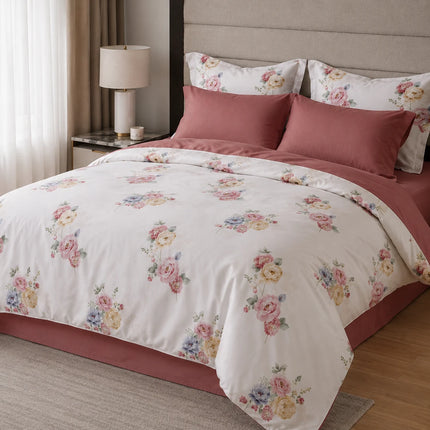 Lenjerie de pat Finet 6 piese cu husă elastic, floral alb – imagine 2