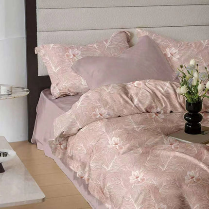 Lenjerie de pat Finet 6 piese cu husă elastic, floral roz – imagine 1