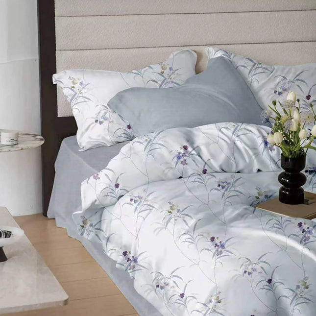 Lenjerie de pat Finet 6 piese cu husă elastic, floral alb – imagine 1