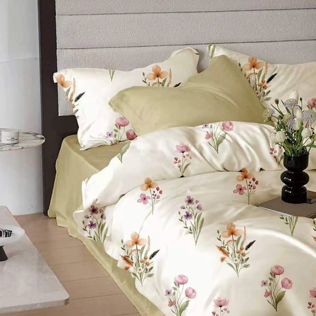 Lenjerie de pat Finet 6 piese cu husă elastic, floral alb – imagine 1