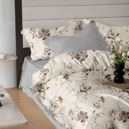 Lenjerie de pat Finet 6 piese cu husă elastic, floral alb – imagine 1