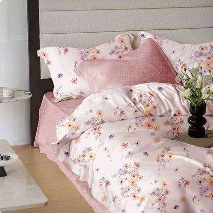 Lenjerie de pat Finet 6 piese cu husă elastic, floral alb – imagine 1
