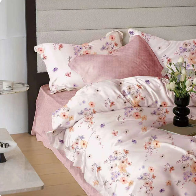 Lenjerie de pat Finet 6 piese cu husă elastic, floral alb – imagine 1