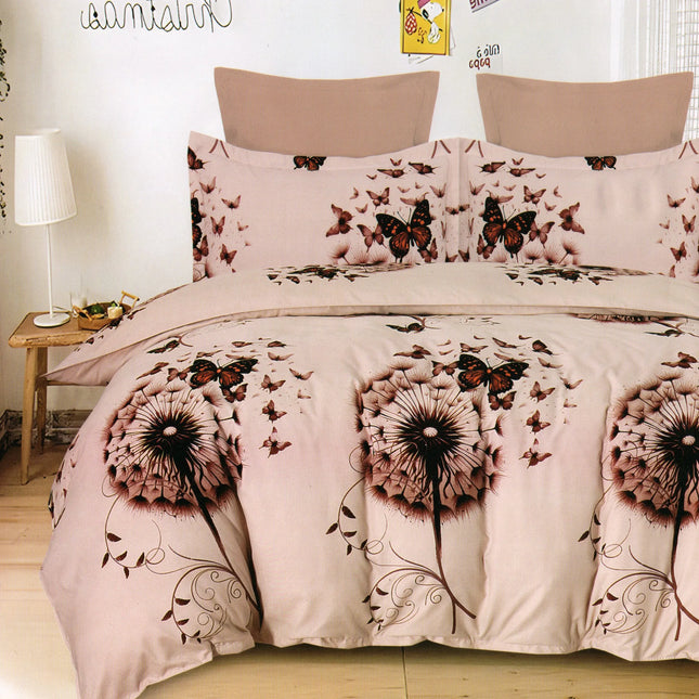 Lenjerie de pat Finet 6 piese cu husă elastic, floral roz – imagine 1