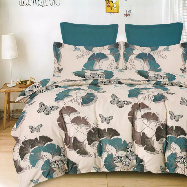 Lenjerie de pat Finet 6 piese cu husă elastic, botanic alb – imagine 1