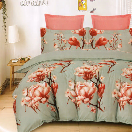 Lenjerie de pat Finet 6 piese cu husă elastic, floral verde – imagine 1